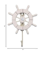 Handcrafted Nautical Decor White Decorative Ship Wheel With Starfish With Hook 6'' - Wooden Ships Wheel - B