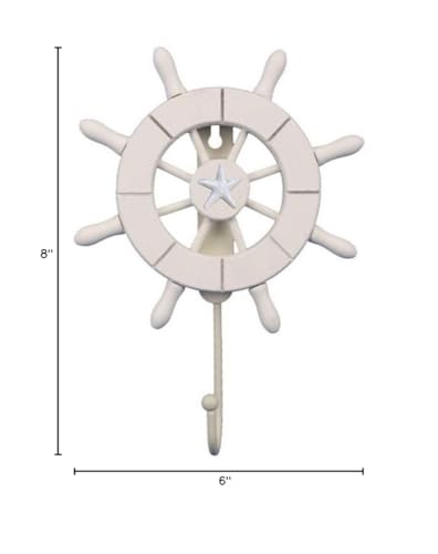 Handcrafted Nautical Decor White Decorative Ship Wheel With Starfish With Hook 6'' - Wooden Ships Wheel - B