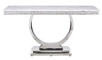 Acme Zander Sofa Table in White Printed Faux Marble and Mirrored Silver Finish