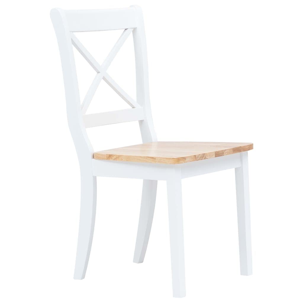vidaXL Dining Chairs Set of 2 - Scandinavian/Farmhouse Style - Solid Rubber Wood Construction - White and Light Wood Finish - Easy to Clean - Ergonomically Designed Chairs