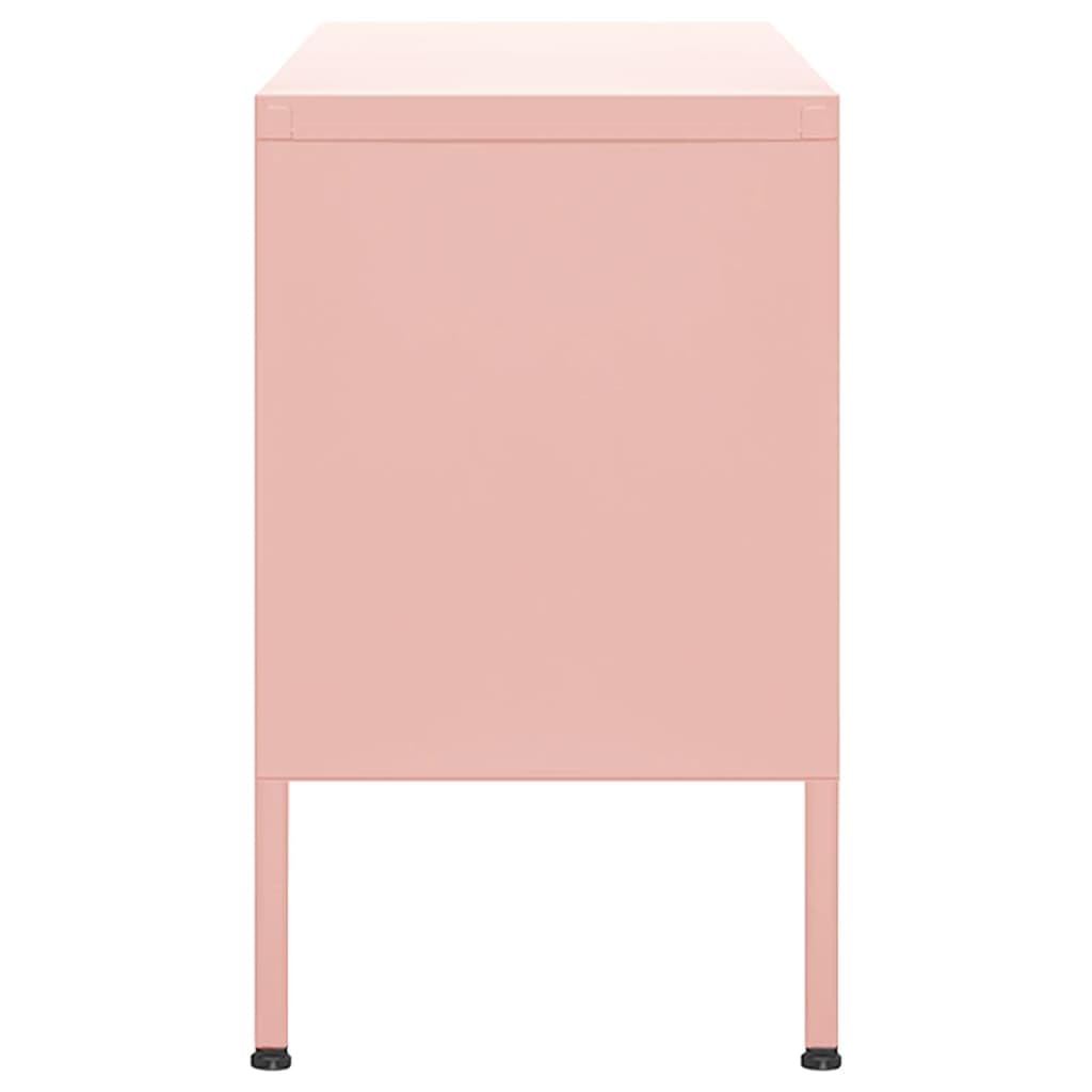 vidaXL Steel TV Stand with Storage Shelf and Cable Management in Pink - Sturdy, Adjustable, and Practical Living Room Furniture