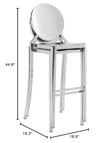 HomeRoots 18.9' x 19.3' x 44.9' Stainless Steel, Polished Stainless Steel, Bar Chair - Set of 2