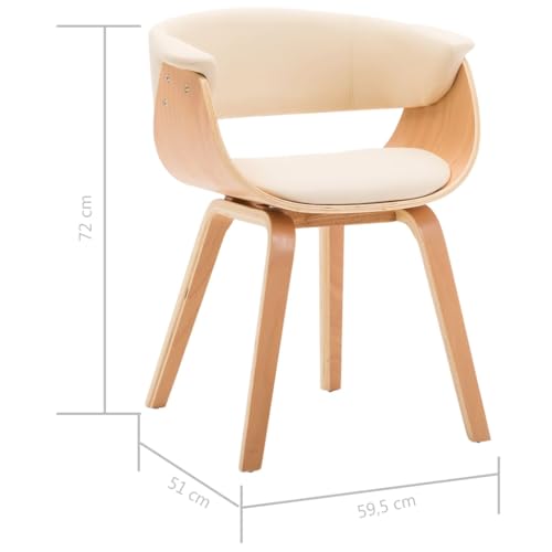 vidaXL Retro Dining Chair with Cream Faux Leather Upholstery and Bent Wood Frame, Versatile Chair for Dining, Living Room and Office