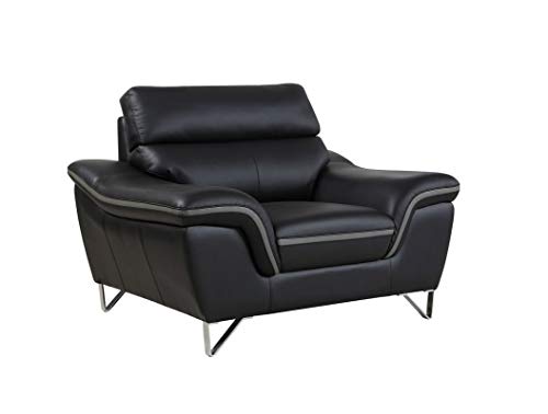 HomeRoots 36' Contemporary Black Leather Chair