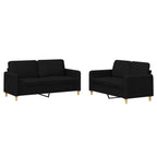 vidaXL 2-Piece Sofa Set with Cushions in Black Fabric - Durable and Comfortable Seating for Indoor/Outdoor Use with Plywood and Metal Frame