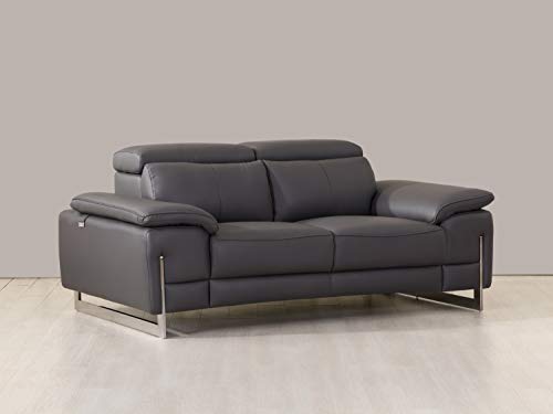 HomeRoots Dark Gray 31" Tasteful Dark Grey Leather Loveseat