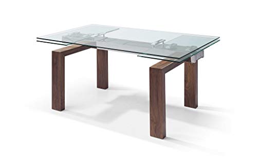 HomeRoots Glass 63' X 35' X 30' Walnut Solid Wood Extendable Dining Table