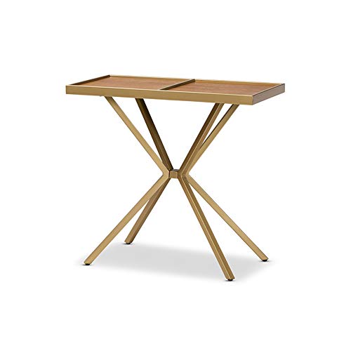 Baxton Studio Carlo Modern and Contemporary Walnut Finished Wood and Gold Finished Metal Console Table
