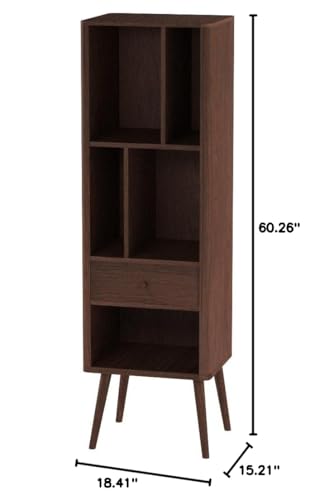 Baxton Studio FP-6785-Walnut Bookcase, 15.21LX18.41WX60.26H, Walnut Brown