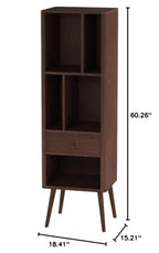 Baxton Studio FP-6785-Walnut Bookcase, 15.21LX18.41WX60.26H, Walnut Brown