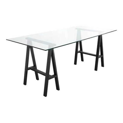 Pangea Home Brady Polished Steel Metal & Glass Desk In Black Frame/Clear Top