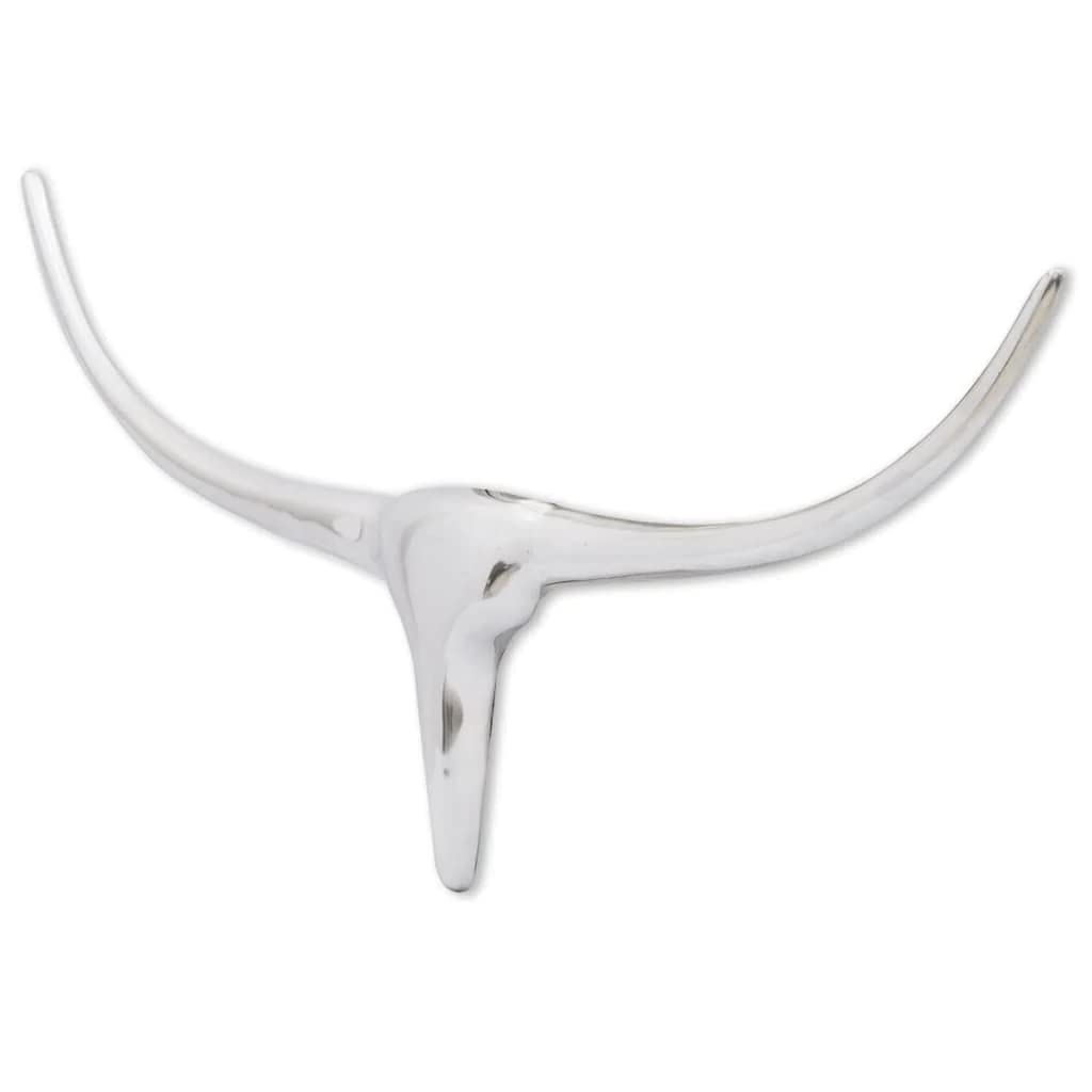 vidaXL Bull Head Decor Indoor Wall Mount Silver 28.3&quot; Aluminum Horns Decoration