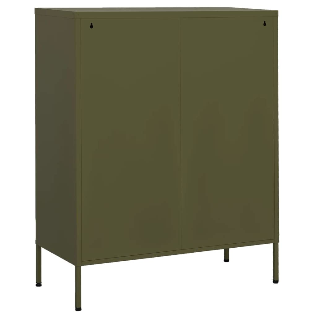vidaXL Steel Storage Cabinet - Olive Green, Two Drawers & Adjustable Shelf, 31.5x13.8x40