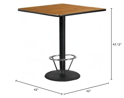 Flash Furniture Stiles 42'' Square Natural Laminate Table Top with 24'' Round Bar Height Table Base and Foot Ring
