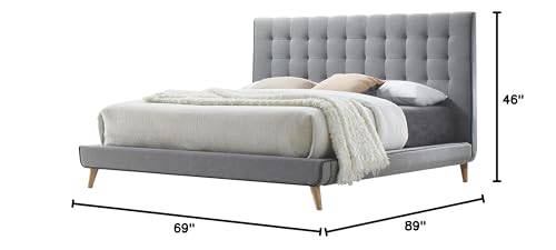 Acme Valda Upholstered Fabric Queen Platform Bed In Light Gray