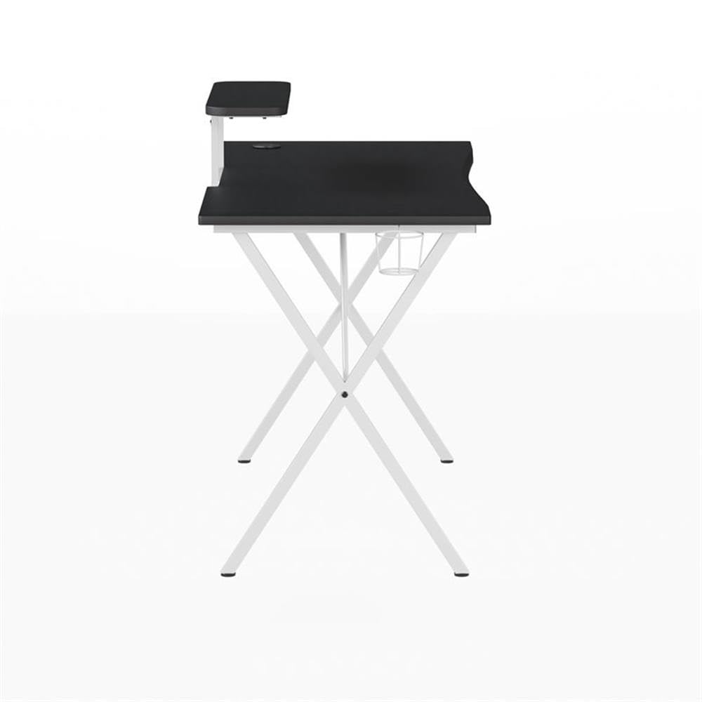 Flash Furniture Mallot Gaming Desk - Black/White Computer Desk - 51.5" Gamers Table with Cup Holder, Headphone Hook, and Monitor/Smartphone Stand