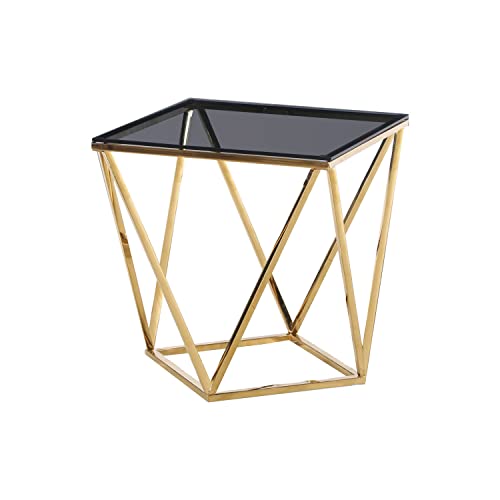 Best Master Furniture Ebby Angled Square Smoked Glass End Table, Gold