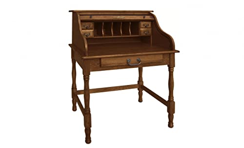 HomeRoots 356123 Burnished Walnut Hardwood Mini Roll Top Desk - 32 x 24 x 44.5 in.