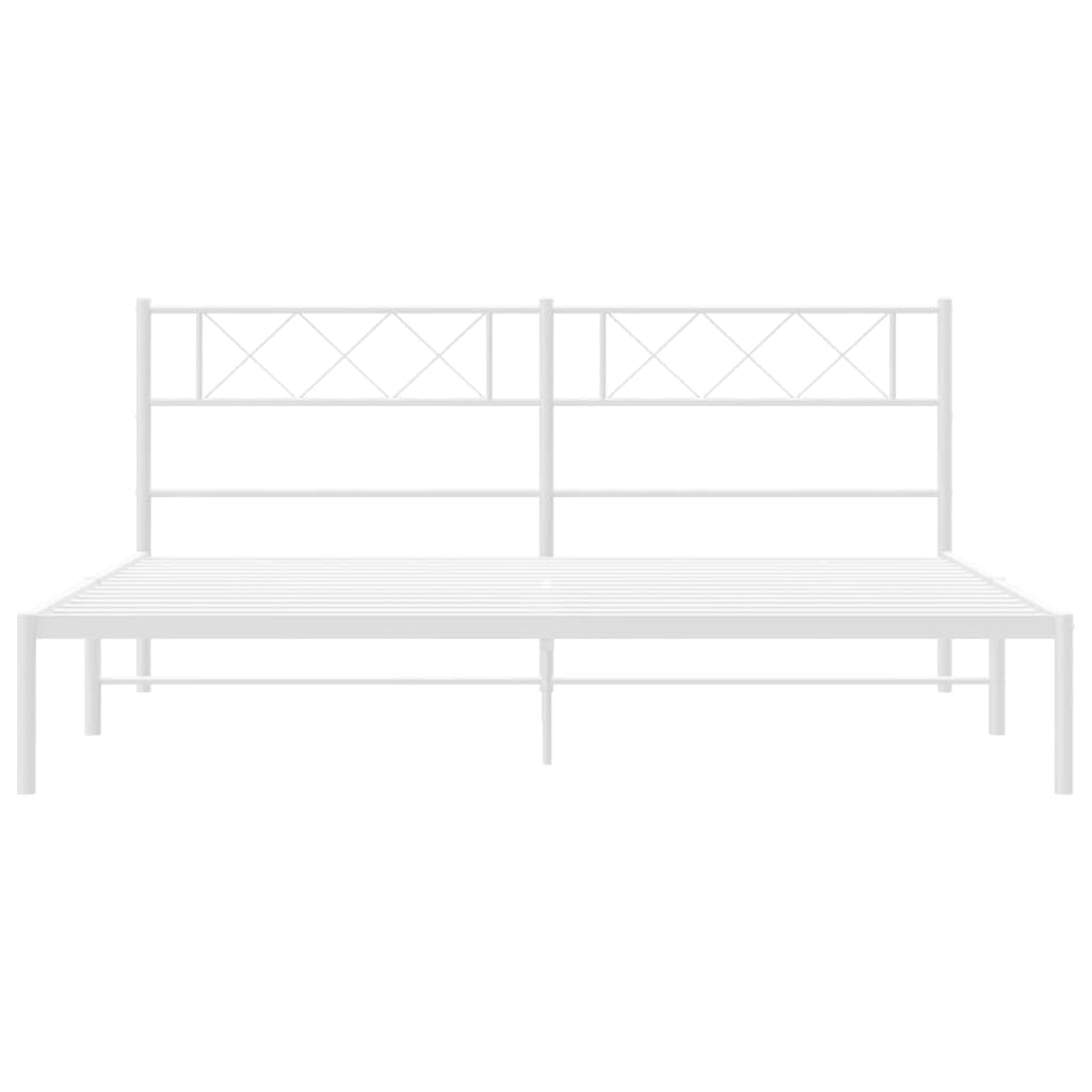 vidaXL 12'' King Metal Bed Frames with Headboard, Platform Bed Frame with Strong Metal Slats Support, Under Bed Storage, Noise Free, White, Without Mattress