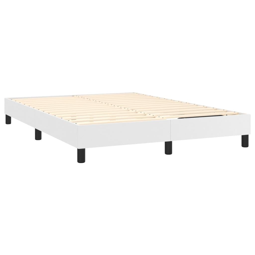 vidaXL Full Size Box Spring Bed Frame, Modern Style, White Faux Leather, Comfortable and Durable Design with Engineered Wood Construction
