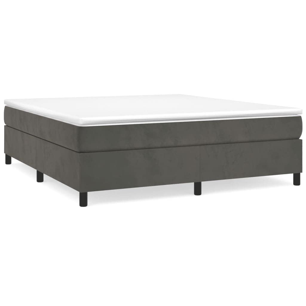 vidaXL King Sized Velvet Box Spring Bed Frame - Modern Style, Dark Gray, Simple Assembly Required, 81.1&quot;x76&quot;x13.8&quot;