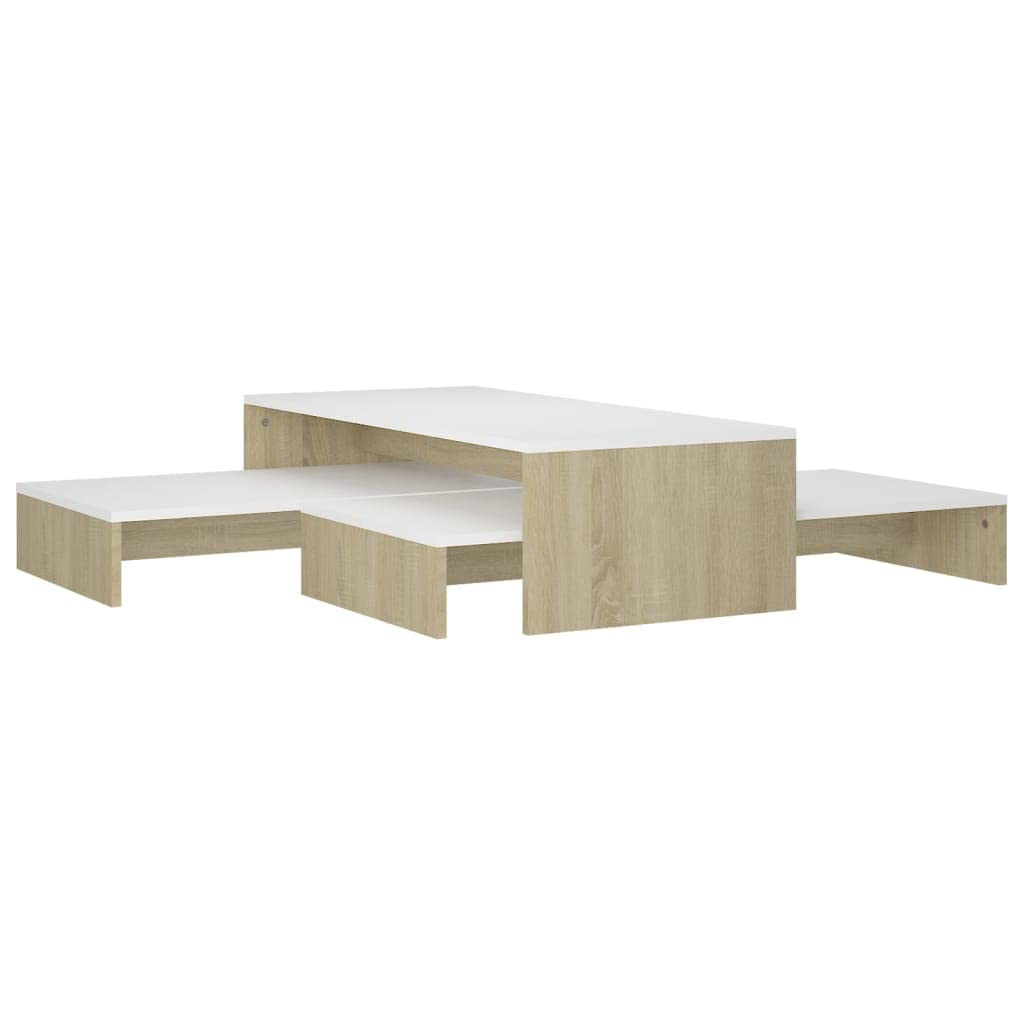 vidaXL Nesting Coffee Table Set White and Sonoma Oak 39.3&quot;x39.3&quot;x10.4&quot;