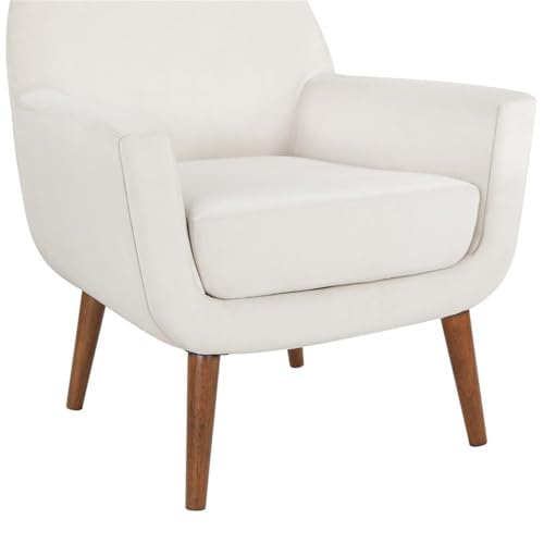 Comfort Pointe Accera Mid-Century Sea Oat Cream Velvet Arm Chair With Brown Solid Wood Legs