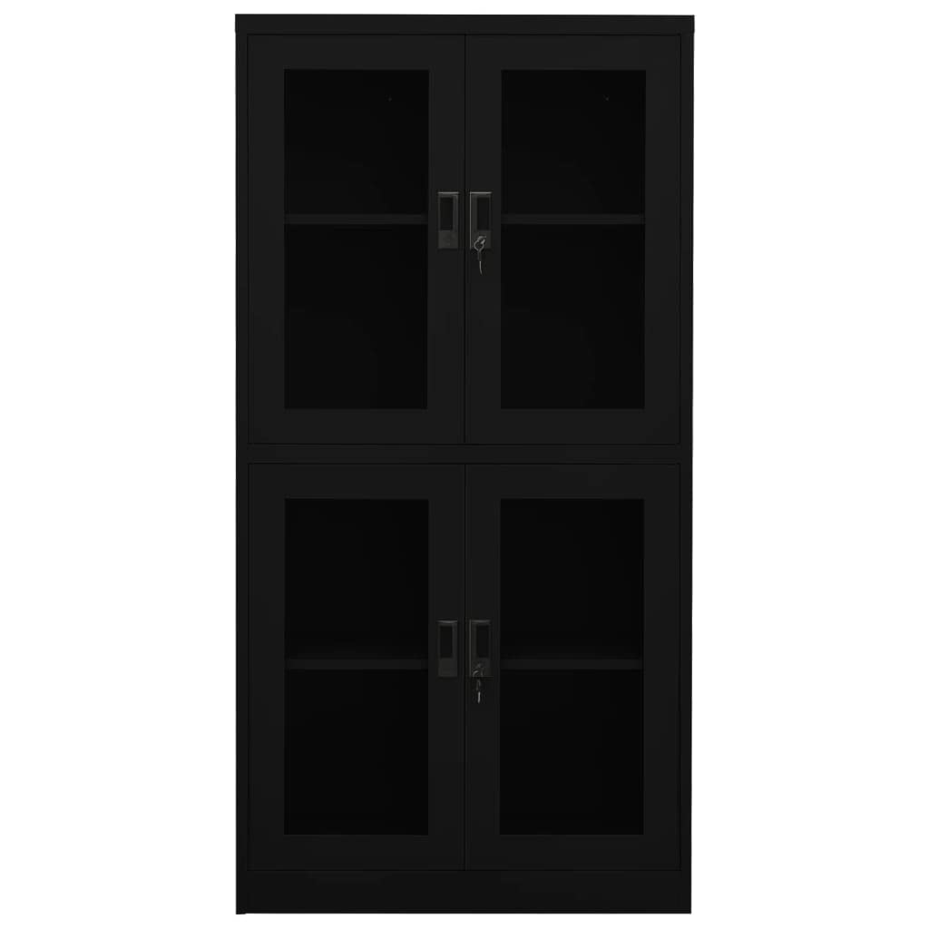vidaXL Sturdy and Durable Office Cabinet - Tempered Glass and Black Steel - 35.4&quot;x15.7&quot;x70.9&quot; - Lockable Doors - 2 Adjustable Shelves