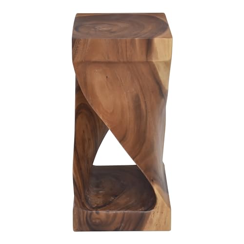 Steve Silver Solid Acacia Whimsical Carved Design, Finish, Functional and Visually Alluring Solana Natural Wood Glaze Accent Side Table, 12 L x 12 W x 26 H