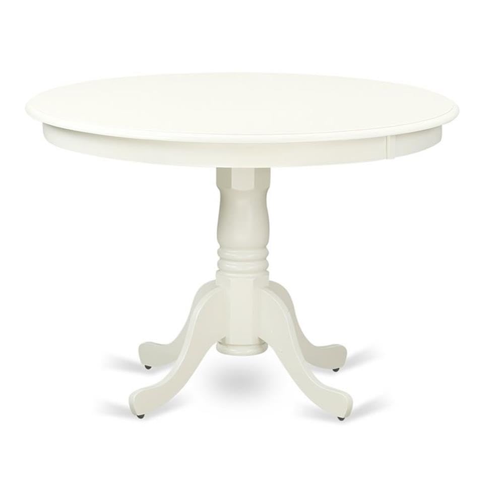East West Furniture HLLG3-LWH-W 3 Piece Kitchen Table & Chairs Set Contains a Round Dining Room Table with Pedestal and 2 Solid Wood Seat Chairs, 42x42 Inch, Linen White