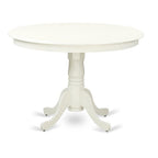East West Furniture HLLG3-LWH-W 3 Piece Kitchen Table & Chairs Set Contains a Round Dining Room Table with Pedestal and 2 Solid Wood Seat Chairs, 42x42 Inch, Linen White