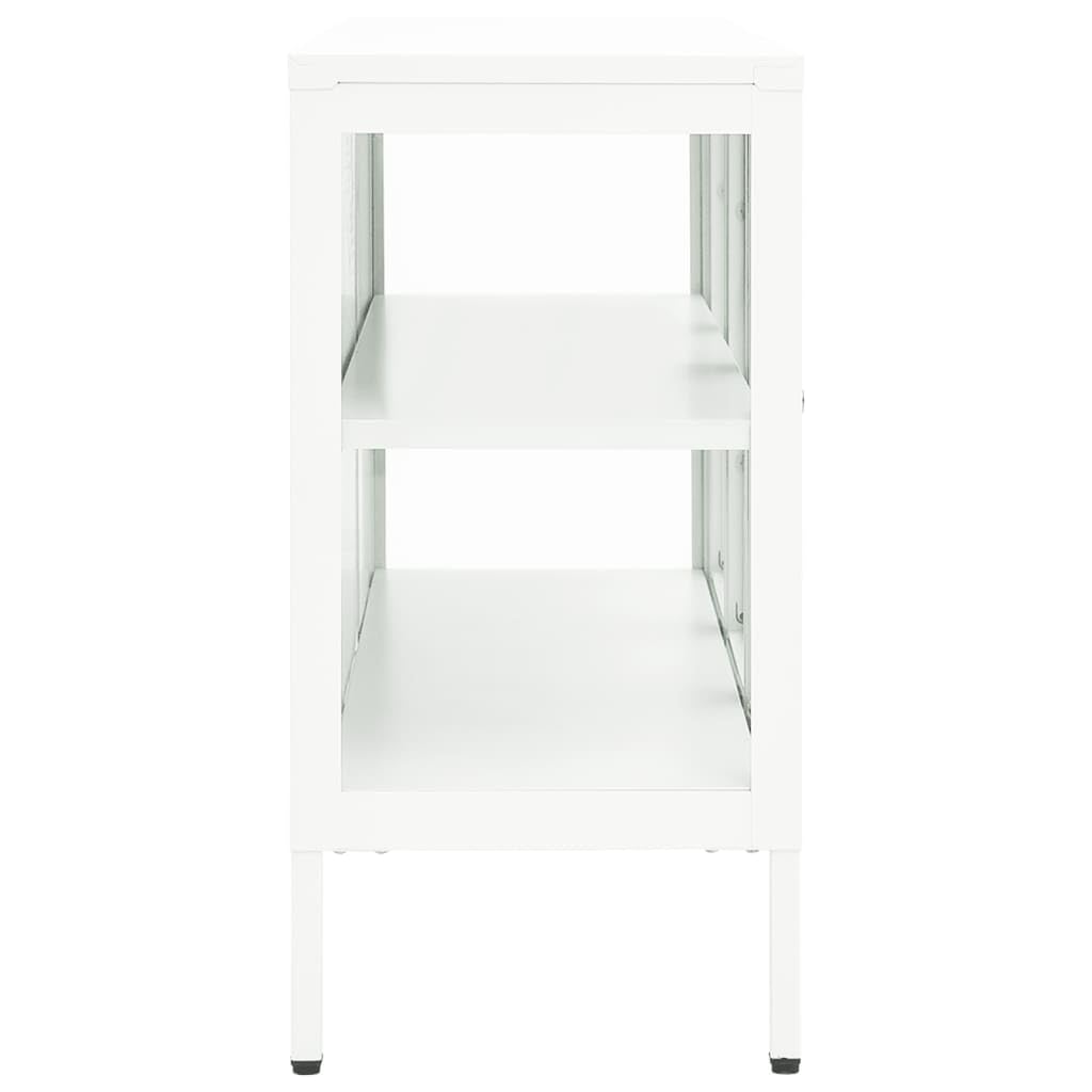 vidaXL White Modern Sideboard, Steel and Glass Material, Feature Adjustable Shelf and Feet, Ample Storage Space for Books, Magazines, Decorative Items