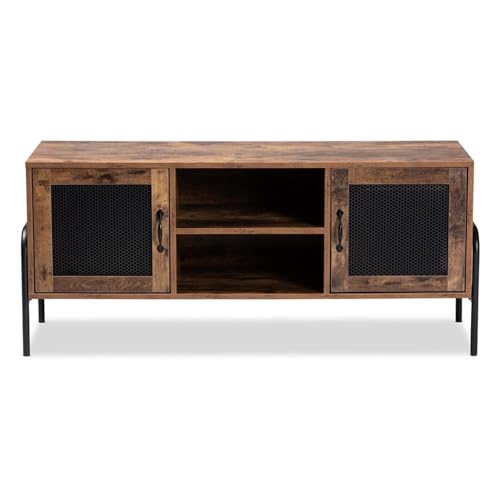 Baxton Studio Valeska Modern Industrial Walnut Brown Finished Wood and Black Metal 2-Door TV Stand