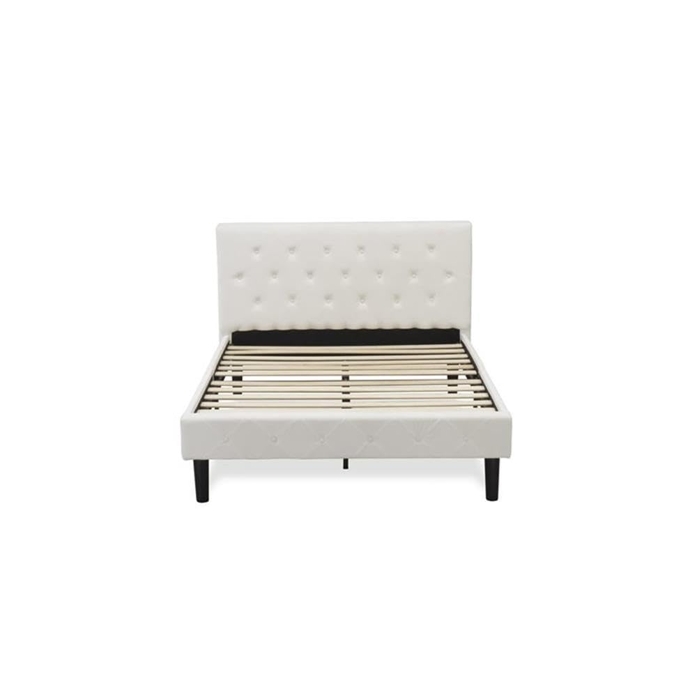 East West Furniture NL19F-1GO13 2 Piece Full Bed Set - 1 Bed Frame White Velvet Fabric Headboard and 1 Bedroom Nightstand - Burgundy Finish Nightstand