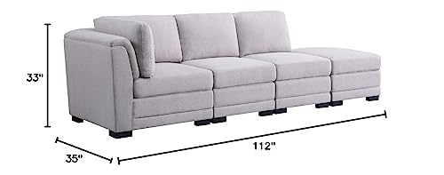 Lilola Home Kristin Light Gray Linen Fabric Reversible Sofa with Ottoman