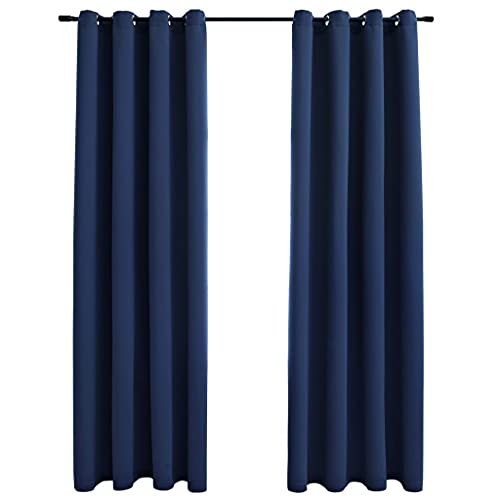 vidaXL 2X Blackout Curtain with Rings Window Blind Covering Drape Drapery Interior Privacy Bedroom Living Room Navy Blue 54&quot;x84&quot; Fabric