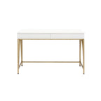 Acme Lightmane 2-Drawer Vanity Desk with Metal Legs in White High Gloss and Gold