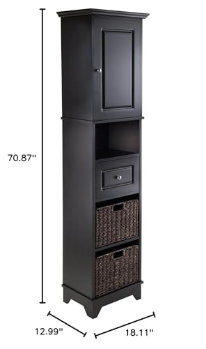 Ergode Wood Omaha Storage Rack | 2 Foldable Baskets | Black Finish | Sturdy Shelves | Easy Assembly | Ideal for Organizing Any Room | (20618-VV)