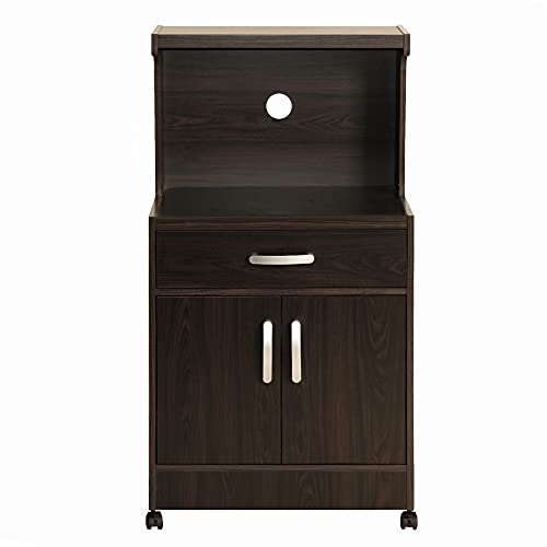 Shelby Kitchen Wooden Microwave Cart with One Drawer and Two Doors. Rolling Kitchen Cart (Tobacco) Easy Assembly.