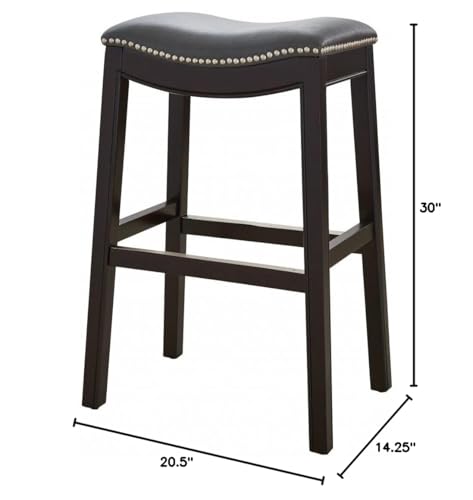 HomeRoots Vinyl, Wood, Steel 30&quot; Espresso and Gray Saddle Style Counter Height Bar Stool