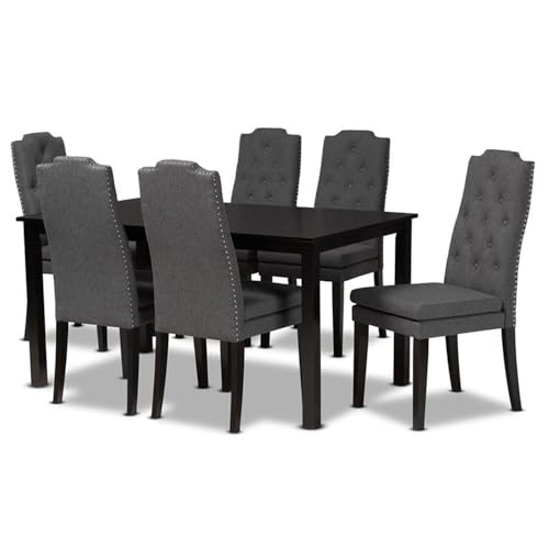 Baxton Studio Dylin Modern and Contemporary Dark Grey Fabric Upholstered and Dark Brown Finished Wood 7-Piece Dining Set