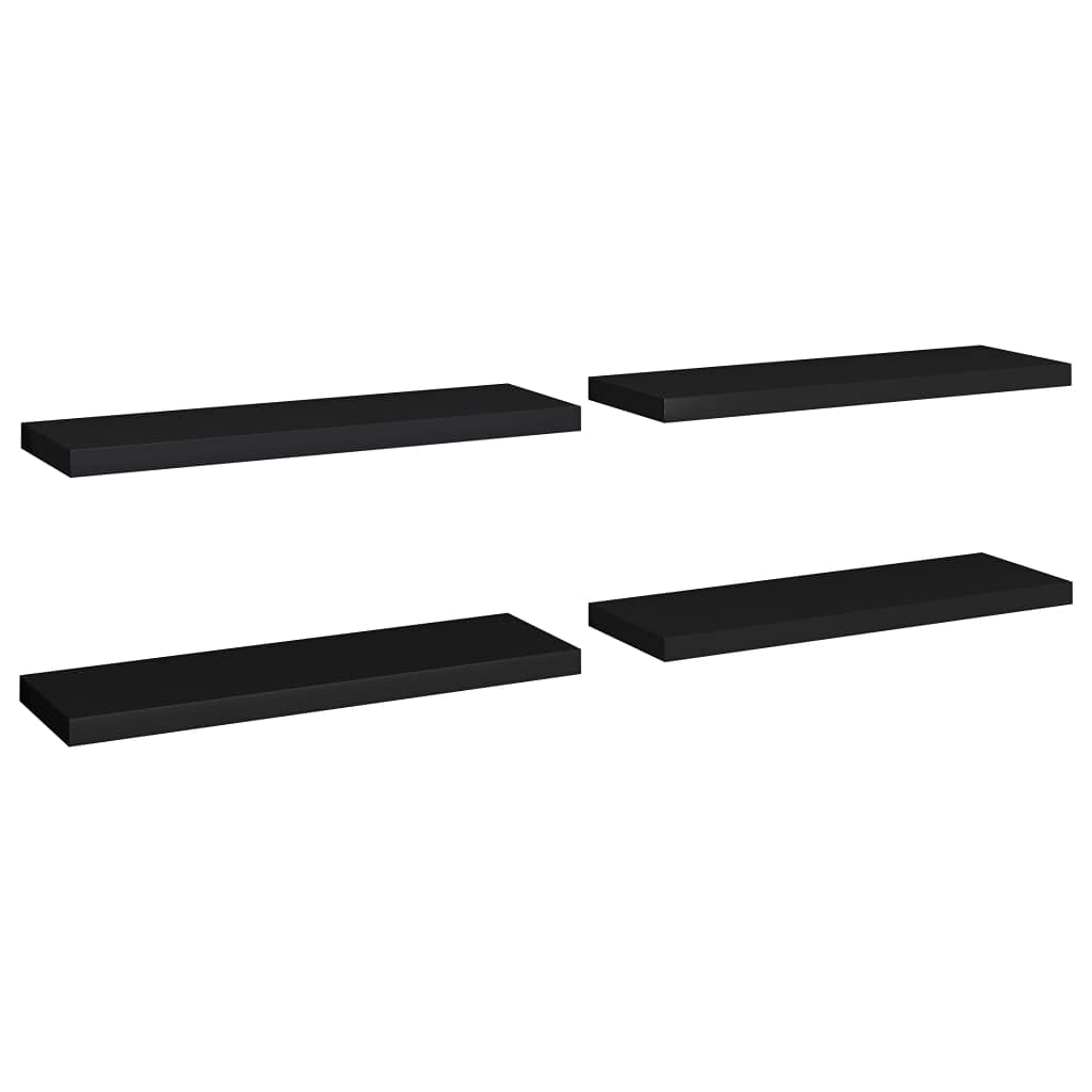 vidaXL 4pc Floating Wall Shelves - Black, Invisible Mounting System, Durable Honeycomb MDF Metal Frame, Display Shelf