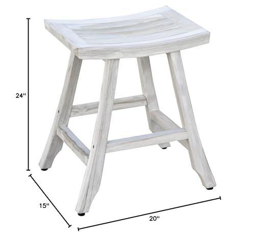 HomeRoots Compact Curvilinear Teak Shower Outdoor Bench in Driftwood Finish