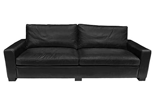 HomeRoots Furniture 42' X 96' X 34' Black Full Leather Sofa 3 Seater