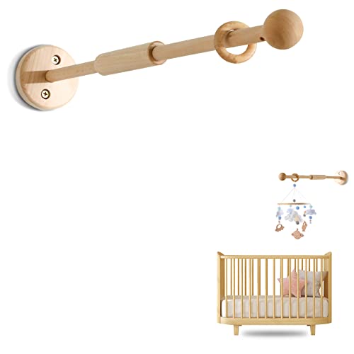 Crib Mobile Arm - HBM Wall Mounted Wooden Mobile Arm for Crib Baby Mobile Hanger Beech Mobile Crib Arm Attachment Nursery Decor,