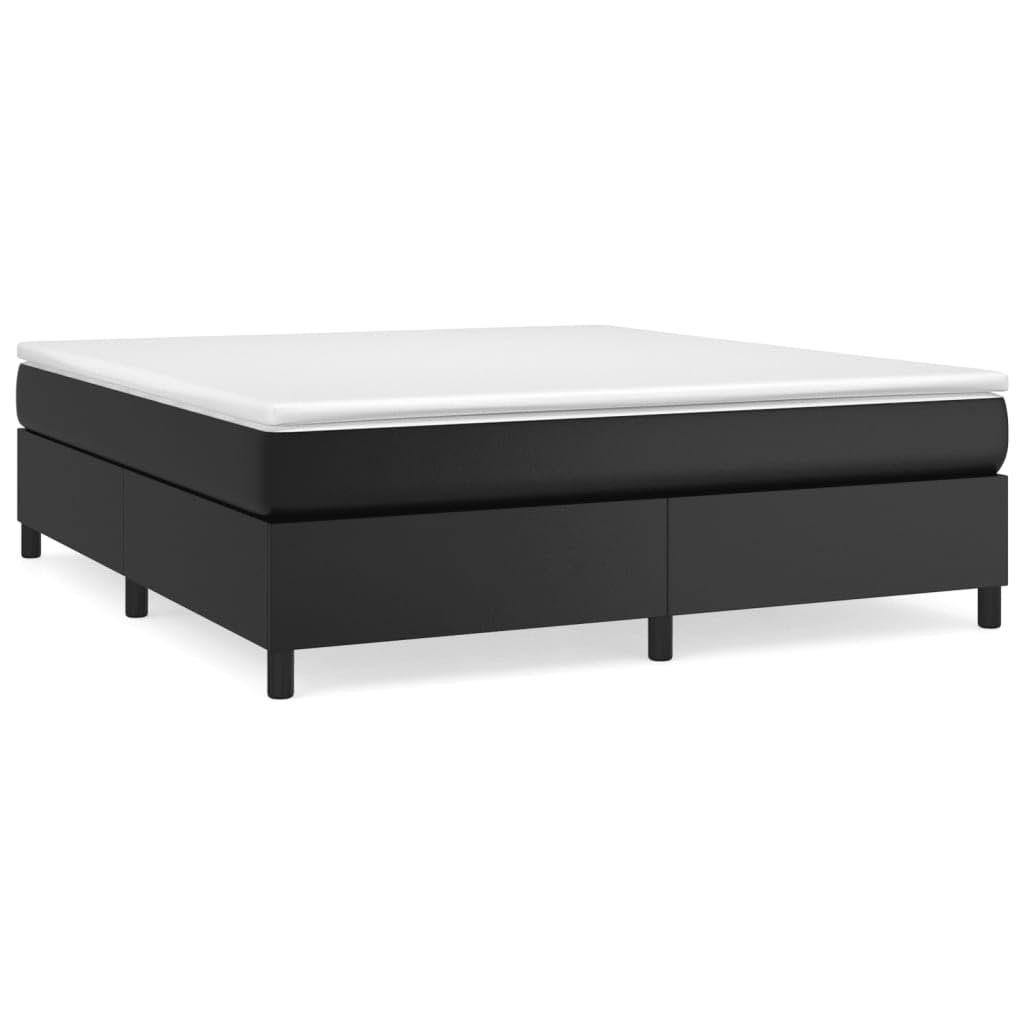 vidaXL California King Faux Leather Box Spring Bed Frame in Black | Modern Style Double Bed | 72&quot;x83.9&quot; | Suitable for Spacious Bedrooms | Sturdy Engineered Plywood Construction