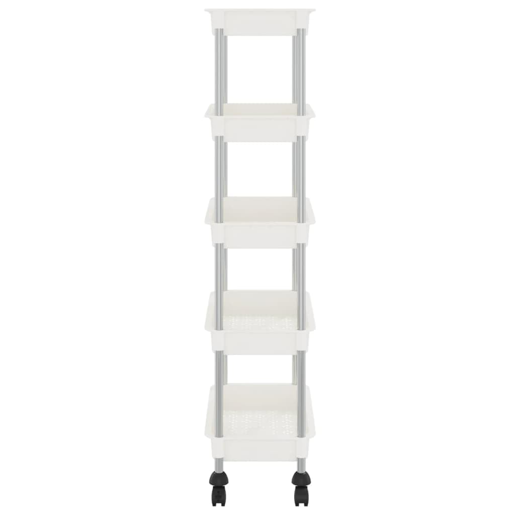vidaXL 5-Tier Kitchen Trolley in White - Convenient Storage Organizer with Removable Baskets and 2 Braking Wheels - Durable ABS Plastic and Iron - 16.5&quot;x11.4&quot;x50.4&quot;
