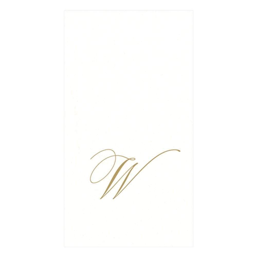 Caspari White Pearl & Gold Paper Linen Boxed Guest Towel Napkins in Letter W - Two Packs of 24