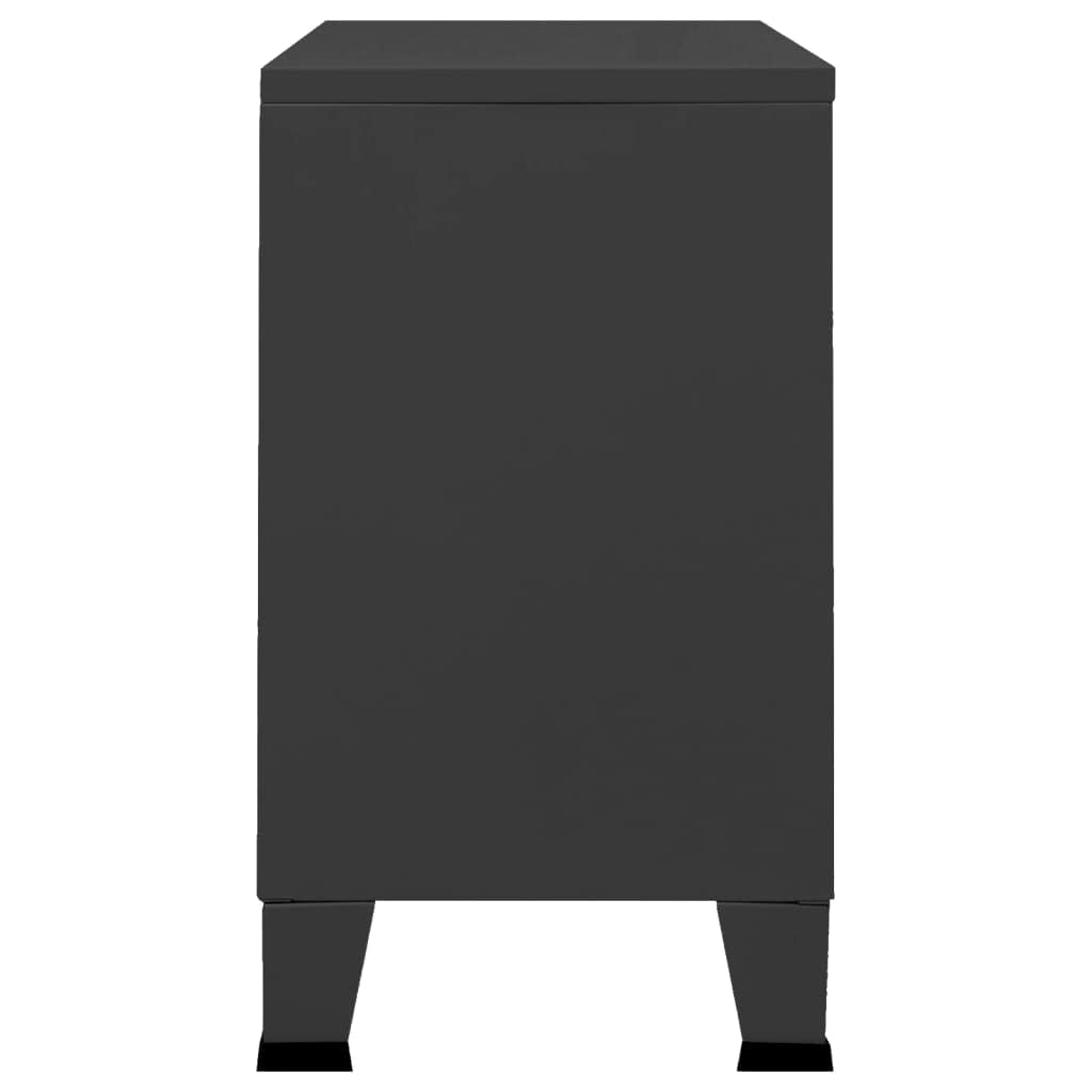 vidaXL Industrial Sideboard - Sleek Black Metal and Glass Design, Durable Construction, Ample Compartments for Storage and Display, Functional Air Vents and Name-Tag Holders on Doors