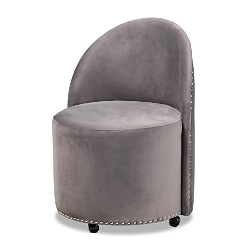 Baxton Studio Bethel Glam And Luxe Grey Velvet Fabric Upholstered Rolling Accent Chair